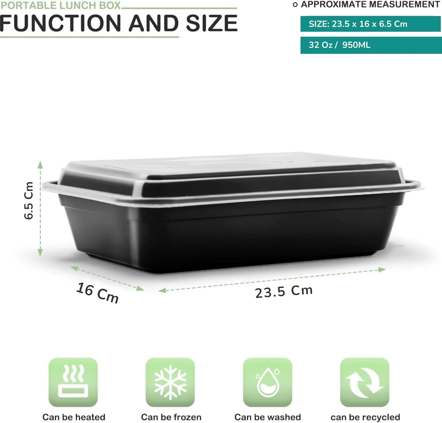 ظروف مستطیلی آماده سازی غذا الفخامه 950 میلی لیتری (50 عدد) تک قسمتی با درب، ظروف نگهداری غذا، فاقد BPA، قابل چیدن، قابل استفاده در مایکروویو/ماشین ظرفشویی/فریزر - ارسال در جعبه محکم