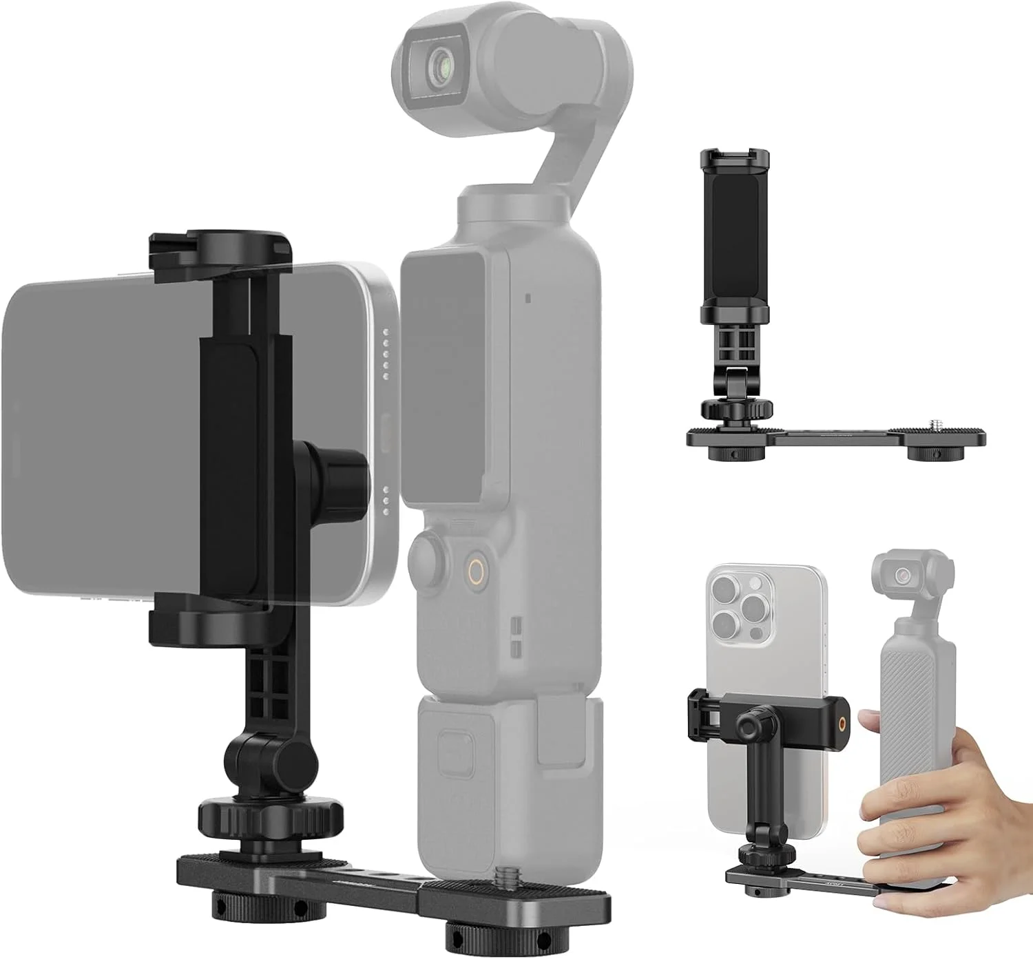 نگهدارنده گوشی موبایل نیوور سازگار با DJI Osmo Pocket 3، لوازم جانبی توسعه Pocket 3، نگهدارنده تلفن همراه با رزوه های 1/4 اینچی برای سه پایه و میله توسعه، کفشک سرد برای نور ویدئویی کوچک، میکروفون، AC021