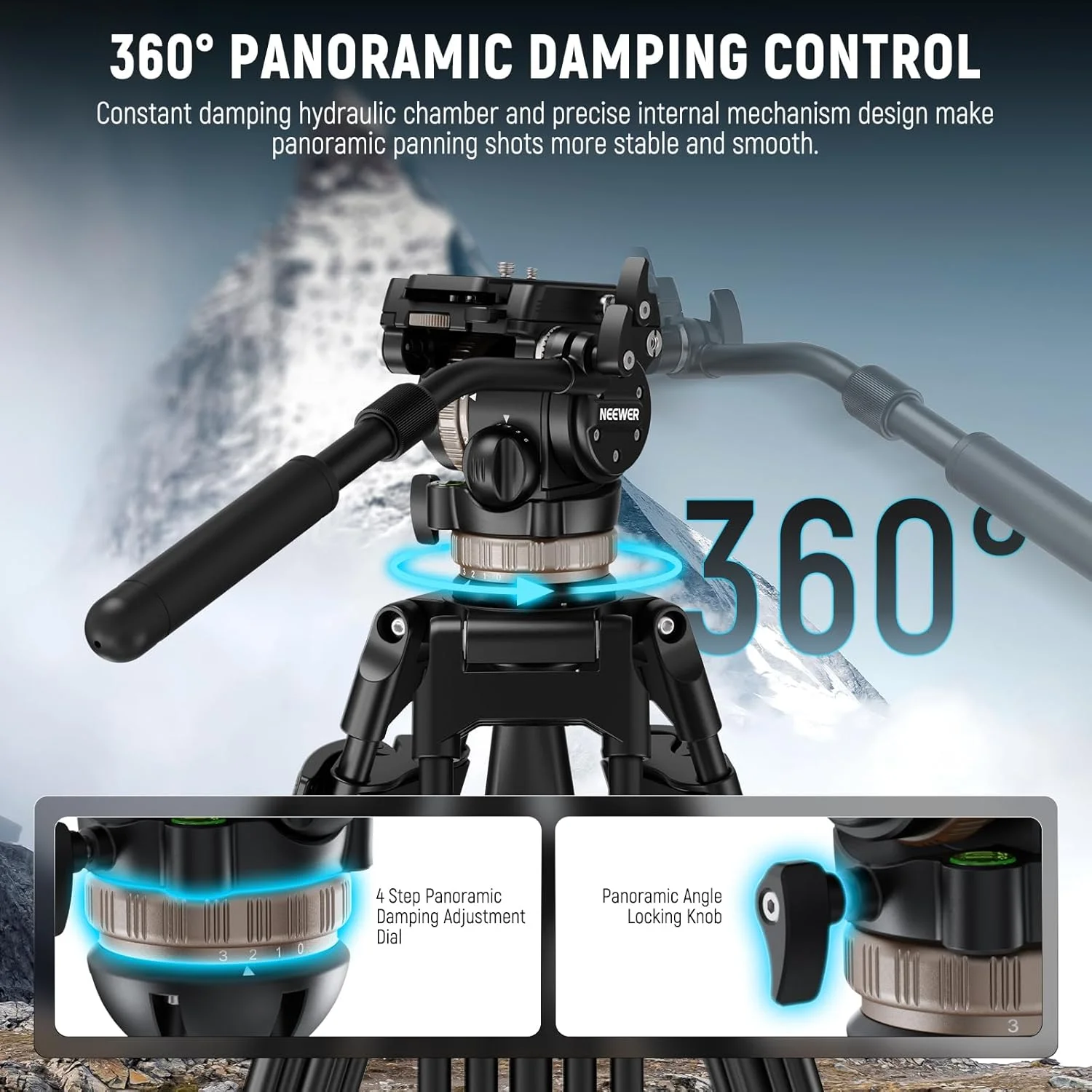 هد سیال NEEWER برای سه پایه فیلمبرداری سازگار با DJI RS با وزنه تعادل دینامیکی 6 سطحی، میرایی پانوراما/شیب 4 سطحی، دسته، پایه φ75mm، صفحه QR فلزی، TH45 هد سیال NEEWER برای سه پایه فیلمبرداری سازگار با DJI RS با وزنه تعادل دینامیکی 6 سطحی، میرایی پانوراما/شیب 4 سطحی، دسته، پایه φ75mm، صفحه QR فلزی، TH45