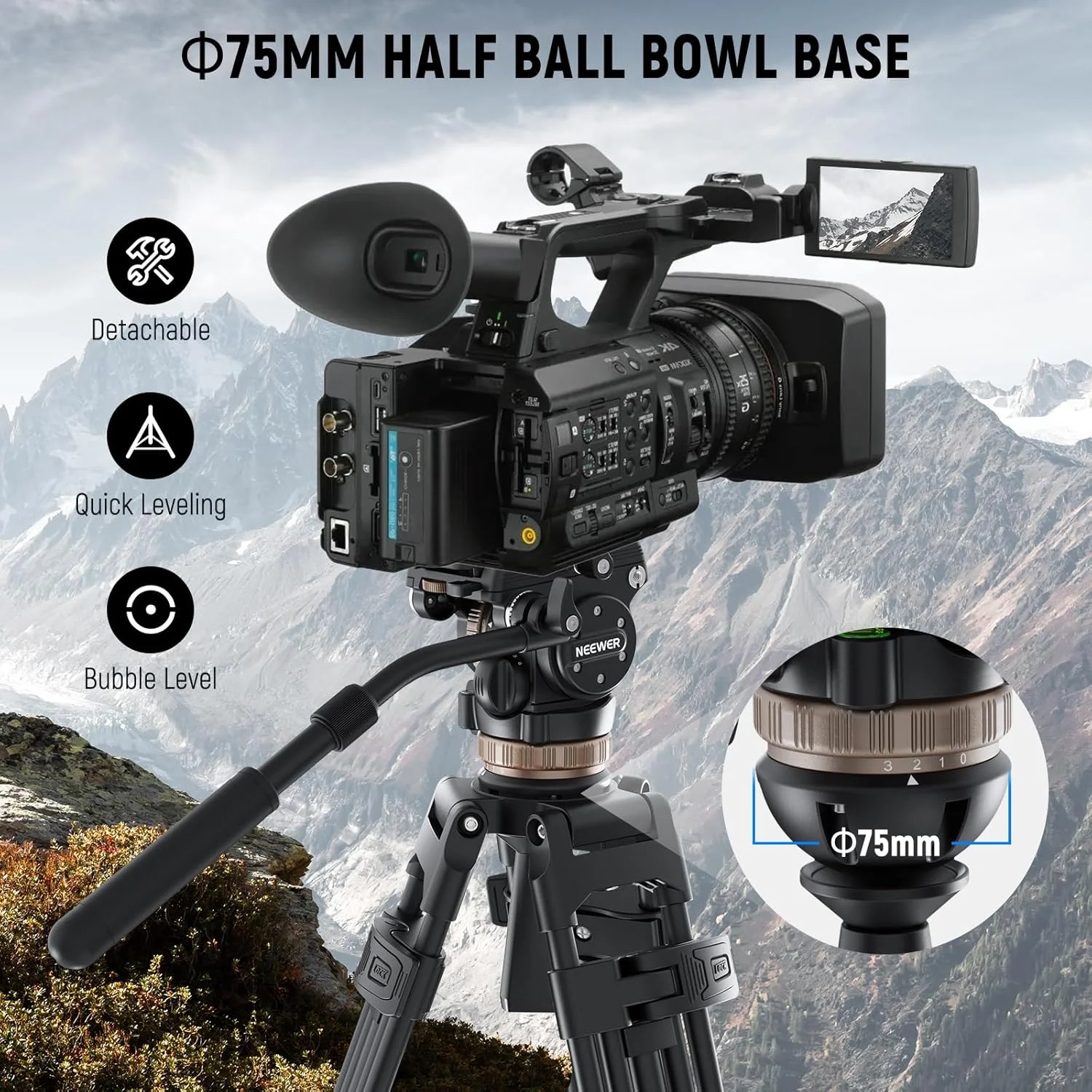 هد سیال NEEWER برای سه پایه فیلمبرداری سازگار با DJI RS با وزنه تعادل دینامیکی 6 سطحی، میرایی پانوراما/شیب 4 سطحی، دسته، پایه φ75mm، صفحه QR فلزی، TH45 هد سیال NEEWER برای سه پایه فیلمبرداری سازگار با DJI RS با وزنه تعادل دینامیکی 6 سطحی، میرایی پانوراما/شیب 4 سطحی، دسته، پایه φ75mm، صفحه QR فلزی، TH45