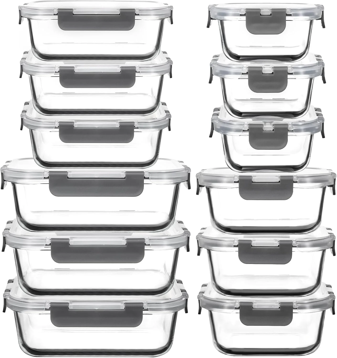 ظروف نگهداری غذا شیشه ای AILTEC بسته 12 عددی با درب، ست ظروف آماده سازی غذا شیشه ای با درب های ضد نشت، ظرف ناهار هوا بند برای آشپزخانه، مایکروویو، فر، فریزر، قابل شستشو در ماشین ظرفشویی، بدون BPA