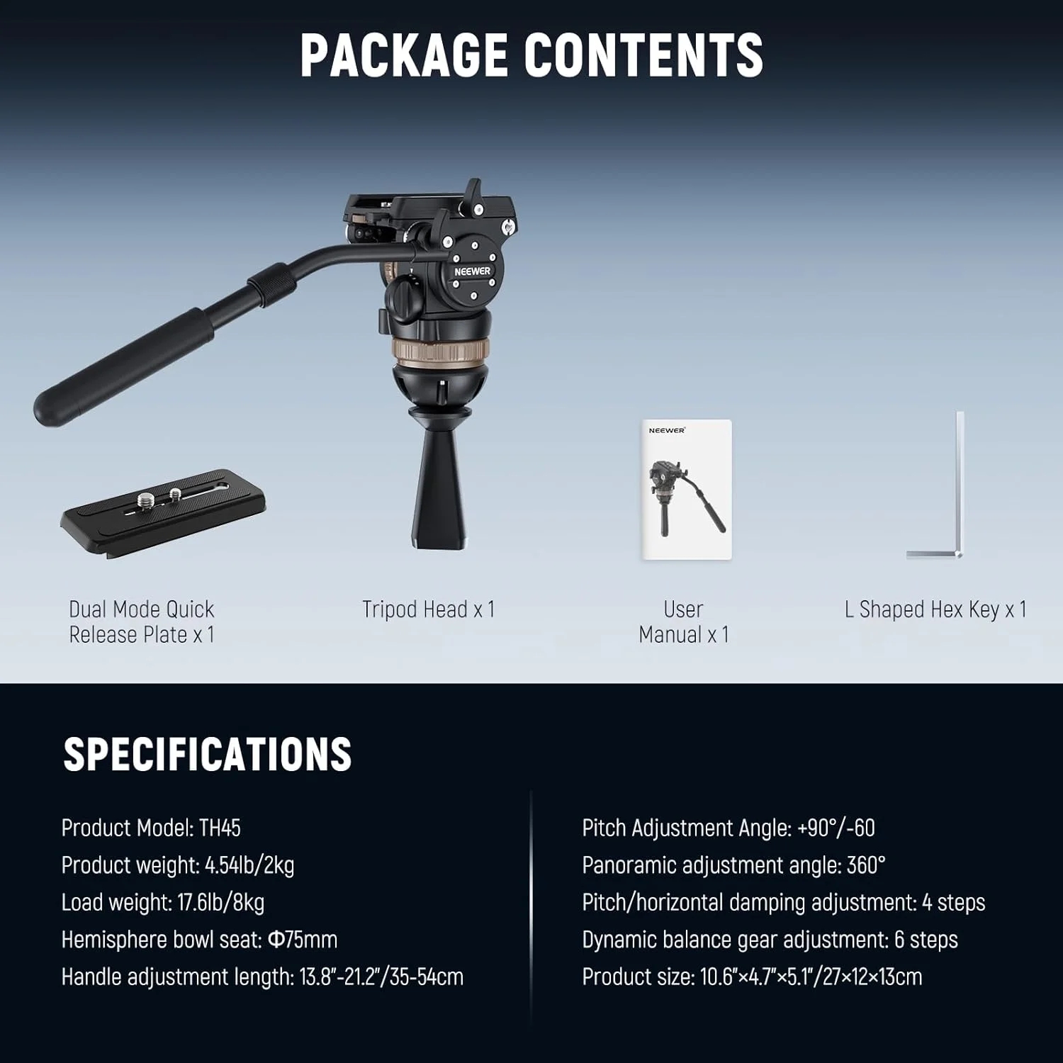 هد سیال NEEWER برای سه پایه فیلمبرداری سازگار با DJI RS با وزنه تعادل دینامیکی 6 سطحی، میرایی پانوراما/شیب 4 سطحی، دسته، پایه φ75mm، صفحه QR فلزی، TH45 هد سیال NEEWER برای سه پایه فیلمبرداری سازگار با DJI RS با وزنه تعادل دینامیکی 6 سطحی، میرایی پانوراما/شیب 4 سطحی، دسته، پایه φ75mm، صفحه QR فلزی، TH45