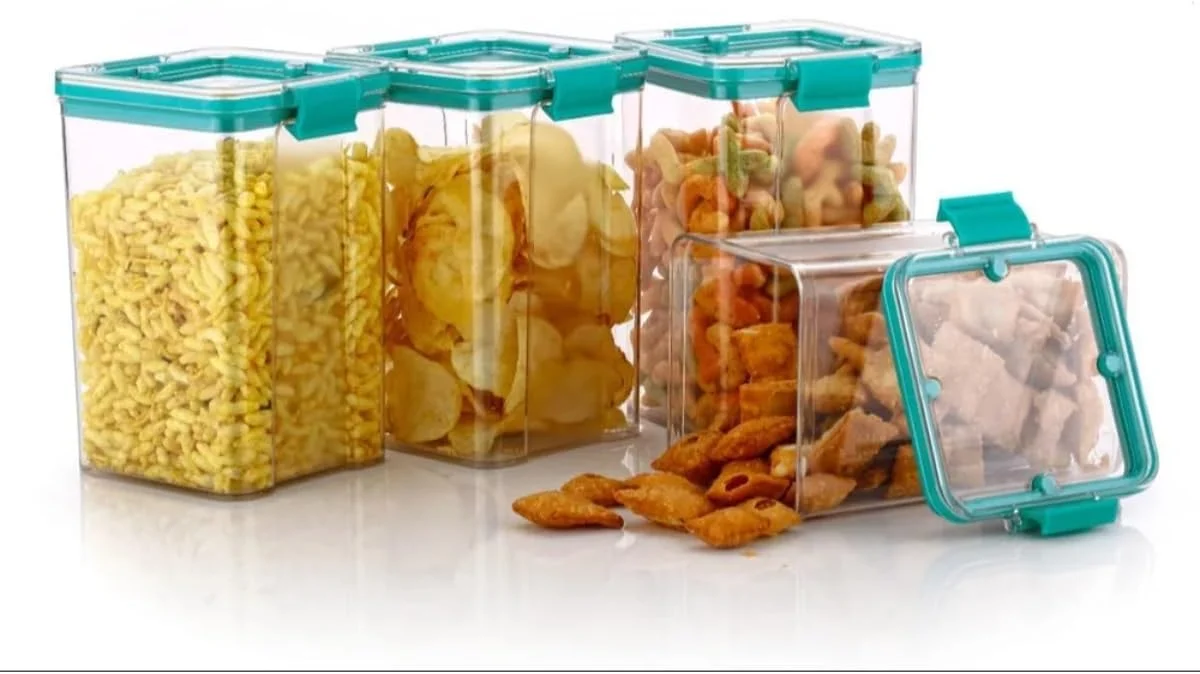 ظروف نگهداری مواد غذایی پلاستیکی درب دار - ست نظم دهنده آشپزخانه بدون BPA برای غلات، پاستا، تنقلات و شکر - سازماندهی کابینت، قابل چیدن، قابل استفاده در مایکروویو و فریزر