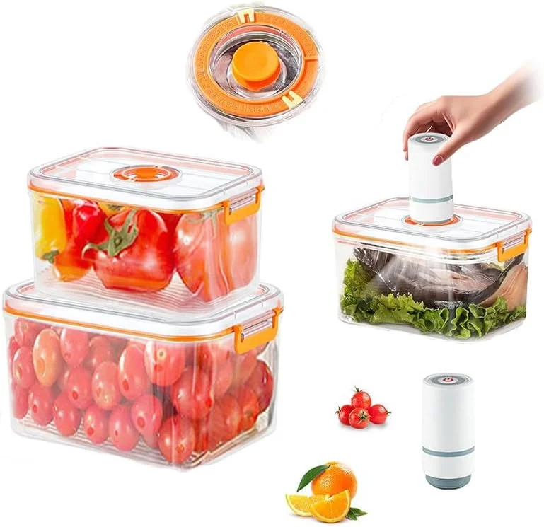 ظروف نگهداری مواد غذایی وکیوم Adando: جعبه تازگی هواگیر 3500/1600 میلی لیتر - با 1 پمپ و صفحه زمان - مجموعه ظروف بزرگ وکیوم شفاف و مقاوم در برابر شکستن PC مناسب مایکروویو برای یخچال و انبار (2 تکه)