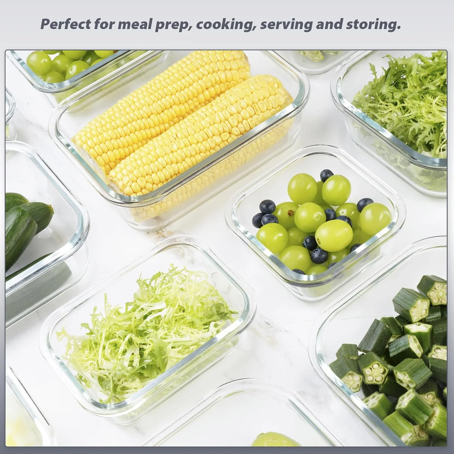ظروف نگهداری غذا شیشه ای AILTEC بسته 12 عددی با درب، ست ظروف آماده سازی غذا شیشه ای با درب های ضد نشت، ظرف ناهار هوا بند برای آشپزخانه، مایکروویو، فر، فریزر، قابل شستشو در ماشین ظرفشویی، بدون BPA