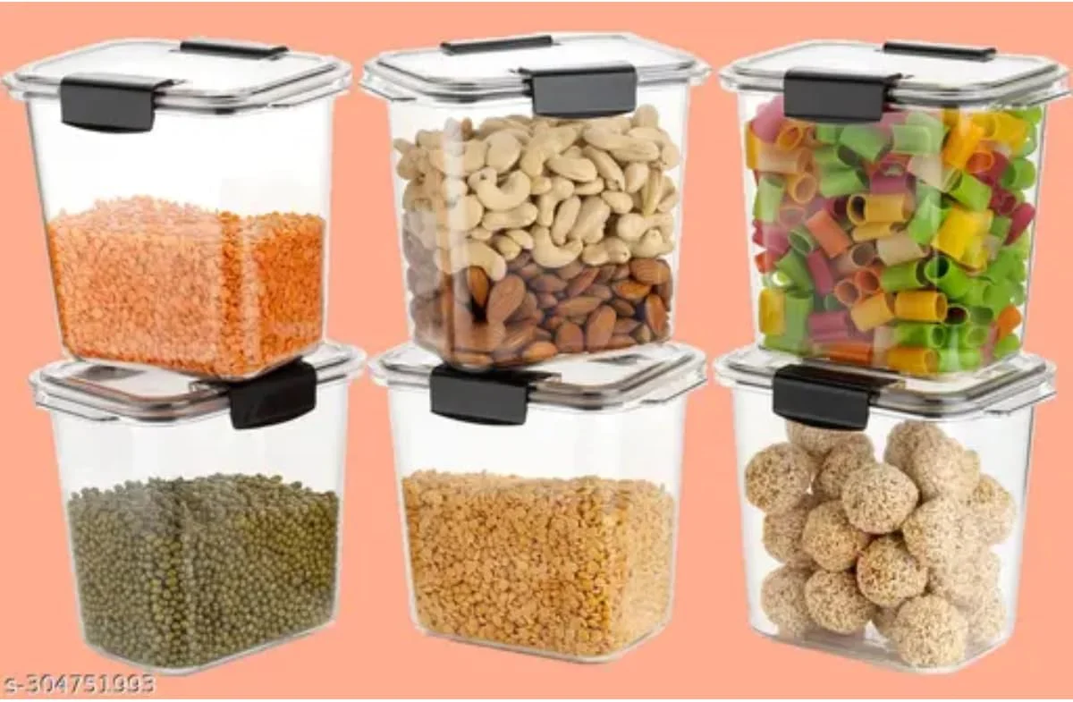 ظروف نگهداری مواد غذایی پلاستیکی درب دار - ست نظم دهنده آشپزخانه بدون BPA برای غلات، پاستا، تنقلات و شکر - سازماندهی کابینت، قابل چیدن، قابل استفاده در مایکروویو و فریزر