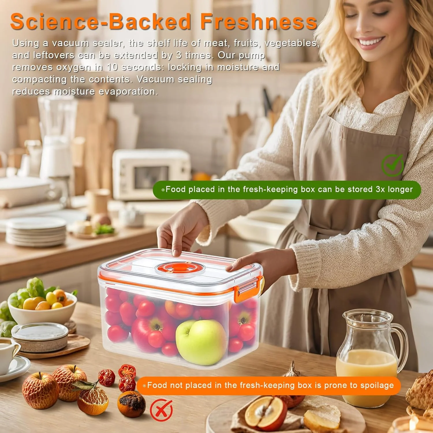 ظروف نگهداری مواد غذایی وکیوم Adando: جعبه تازگی هواگیر 3500/1600 میلی لیتر - با 1 پمپ و صفحه زمان - مجموعه ظروف بزرگ وکیوم شفاف و مقاوم در برابر شکستن PC مناسب مایکروویو برای یخچال و انبار (2 تکه)
