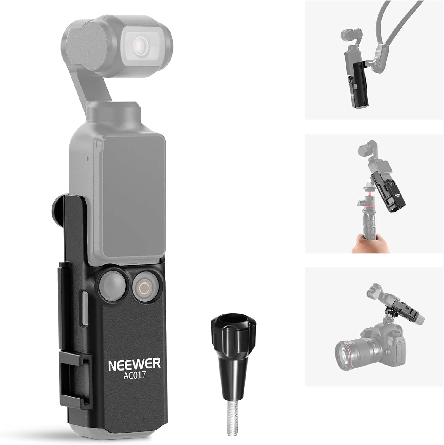 آداپتور پایه توسعه NEEWER BASICS سازگار با لوازم جانبی DJI Osmo Pocket 3، قفس محافظ پلاستیکی، نگهدارنده میکروفون، گیره پایه با کفشک سرد برای سه پایه، ضبط ویدیو ولاگ، AC017