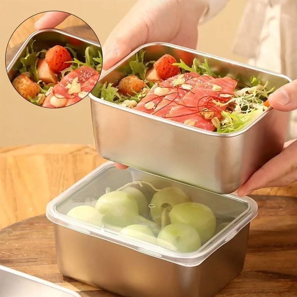 ظروف نگهداری غذا استیل ضد زنگ 6 تکه با درب - ظروف فلزی قابل استفاده مجدد برای آماده سازی غذا، مناسب برای مرینیت کردن، فریزر و مایکروویو، جعبه های ناهار بنتو قابل چیدن برای میوه ها، تنقلات و مسافرت