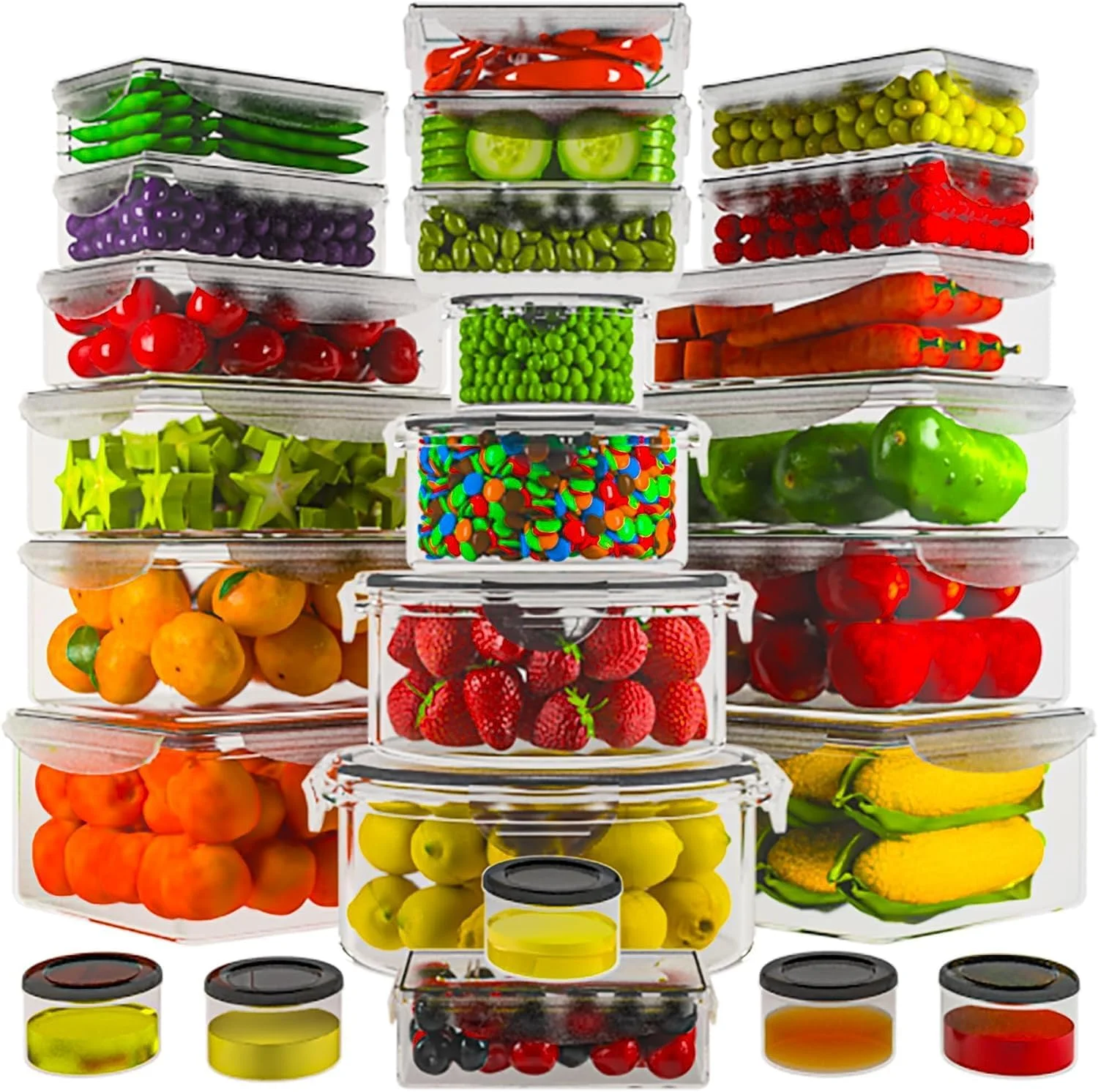 ست 50 عددی ظروف بزرگ نگهداری مواد غذایی با درب های محکم - ظرفیت کل 15.6 لیتر - ست کاسه های آشپزخانه قابل چیدن برای آماده سازی غذا - جعبه های ناهار پلاستیکی بدون BPA و ضد نشت - قابل استفاده در فریزر و مایکروویو