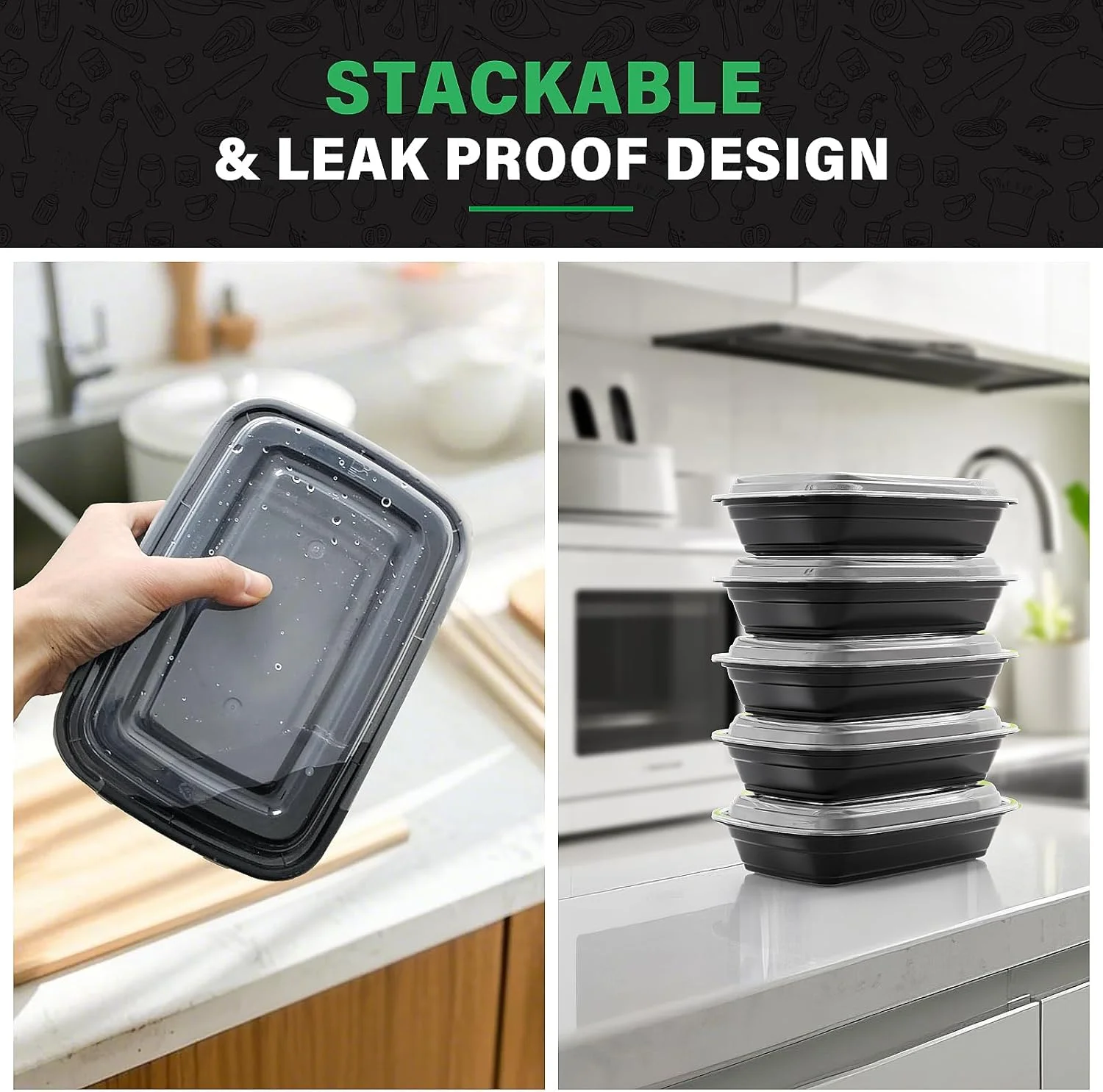 بسته 50 عددی ظرف آماده سازی غذا 32 اونسی، ظروف نگهداری مواد غذایی با درب، جعبه بنتو پلاستیکی قابل استفاده مجدد، جعبه ناهار، ظرف غذای آشپزخانه، مناسب برای بیرون بر، قابل استفاده در مایکروویو، ماشین ظرفشویی و فریزر