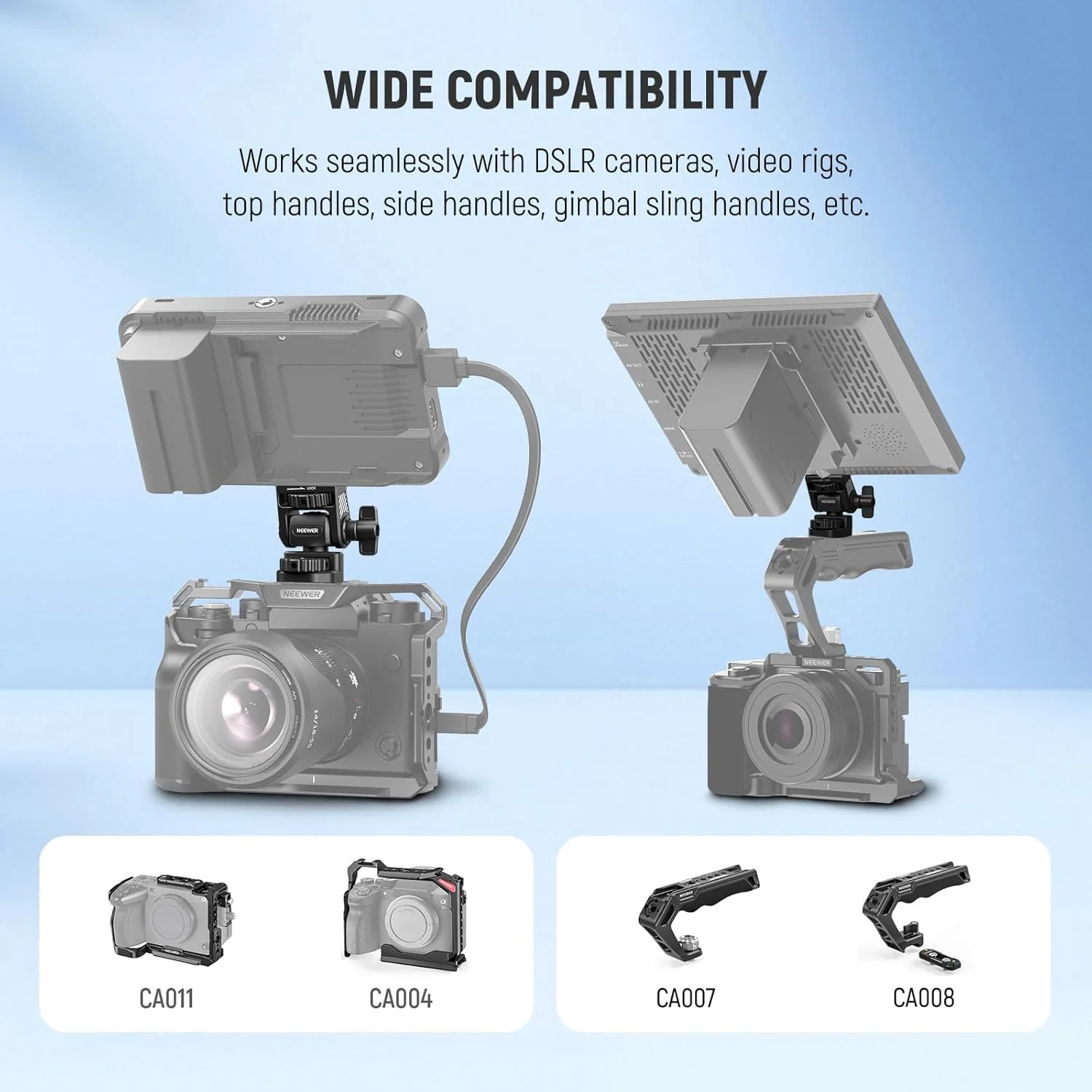 نگهدارنده مانیتور صحنه دوربین NEEWER، چرخش 360 درجه و شیب قابل تنظیم 180 درجه با پیچ 1/4 اینچ و 3/8 اینچ ضد پیچش سازگار با Atomos Ninja 5 اینچ و 7 اینچ سازگار با قفس دوربین SmallRig، MA022 نگهدارنده مانیتور صحنه دوربین NEEWER، چرخش 360 درجه و شیب قابل تنظیم 180 درجه با پیچ 1/4 اینچ و 3/8 اینچ ضد پیچش سازگار با Atomos Ninja 5 اینچ و 7 اینچ سازگار با قفس دوربین SmallRig، MA022
