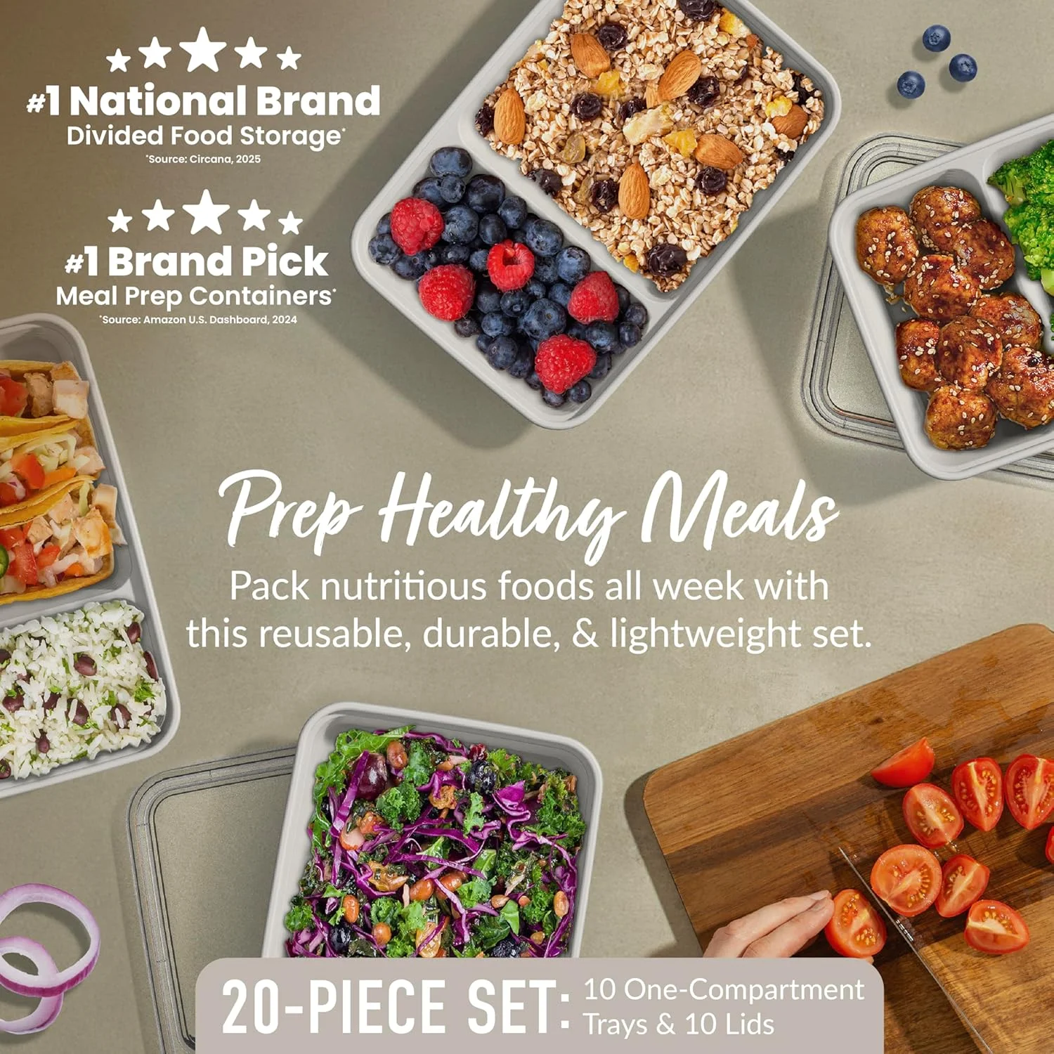 ظروف 20 تکه سبک، بادوام و قابل استفاده مجدد 2 محفظه ای Bentgo® - بدون BPA، قابل استفاده در مایکروویو، فریزر و ماشین ظرفشویی - خاکستری آرام ظروف 20 تکه سبک، بادوام و قابل استفاده مجدد 2 محفظه ای Bentgo® - بدون BPA، قابل استفاده در مایکروویو، فریزر و ماشین ظرفشویی - خاکستری آرام