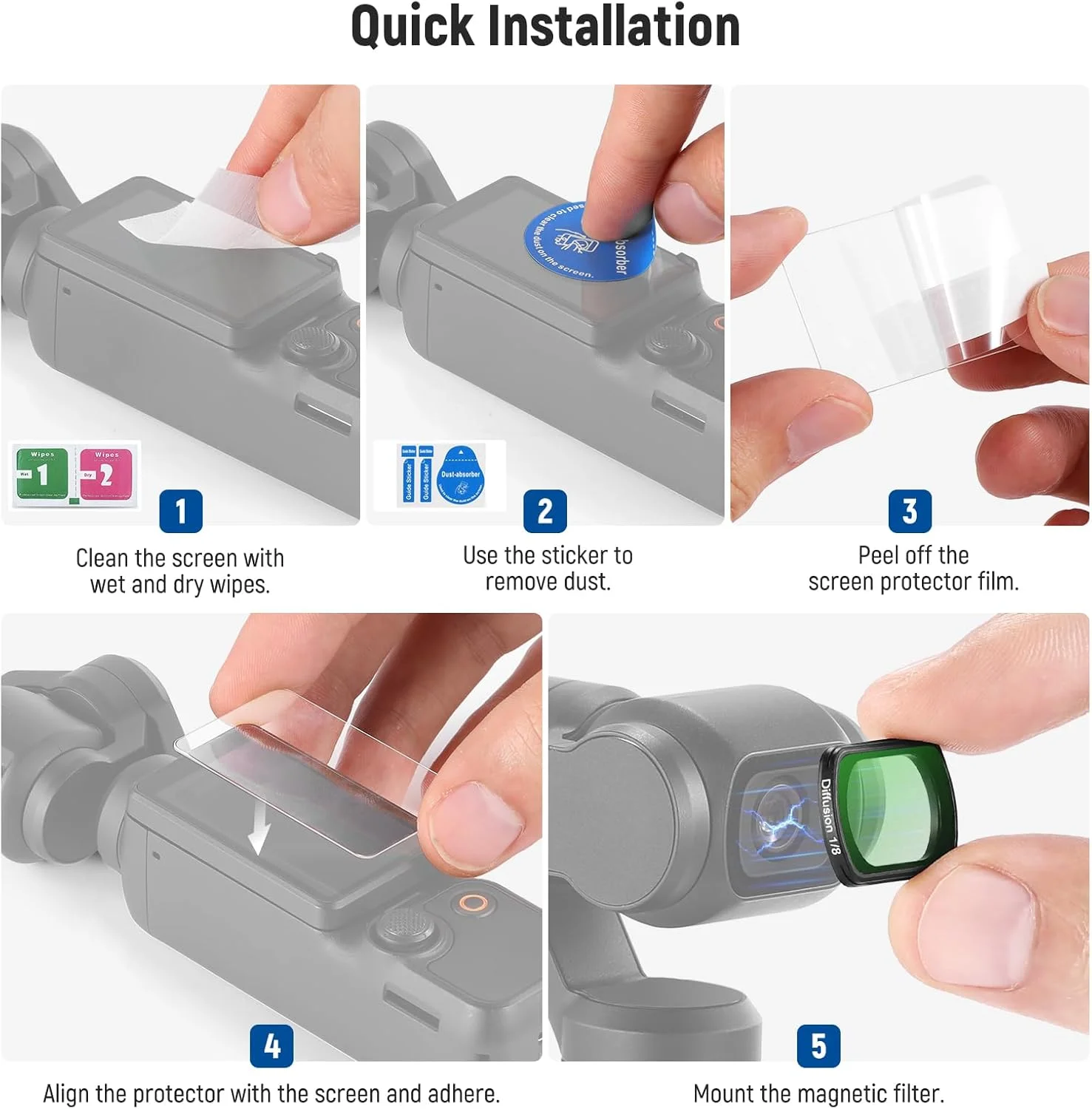 مجموعه 2 عددی فیلتر لنز مغناطیسی بلک میست دیفیوژن 1/4 و 1/8 نیور سازگار با دوربین گیمبال DJI Osmo Pocket 3، لوازم جانبی Creator Combo به همراه محافظ صفحه نمایش شیشه ای تمپرد، مدل FL-B11 مجموعه 2 عددی فیلتر لنز مغناطیسی بلک میست دیفیوژن 1/4 و 1/8 نیور سازگار با دوربین گیمبال DJI Osmo Pocket 3، لوازم جانبی Creator Combo به همراه محافظ صفحه نمایش شیشه ای تمپرد، مدل FL-B11
