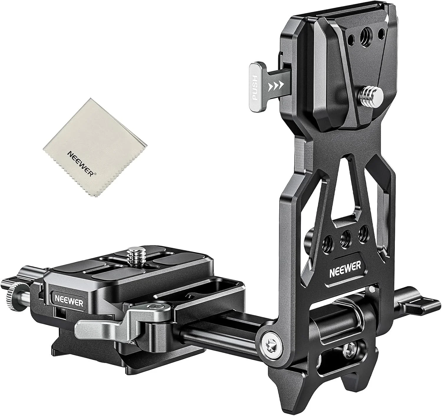 صفحه باتری V-Mount مدل NEEWER PS015 PRO با صفحه رهاسازی سریع Arca Type و پارچه تمیز کننده، آداپتور نصب تاشو V Lock مدل PS099E سازگار با گیمبال DJI RS4 RS3 و قفس دوربین و تجهیزات ویدیویی