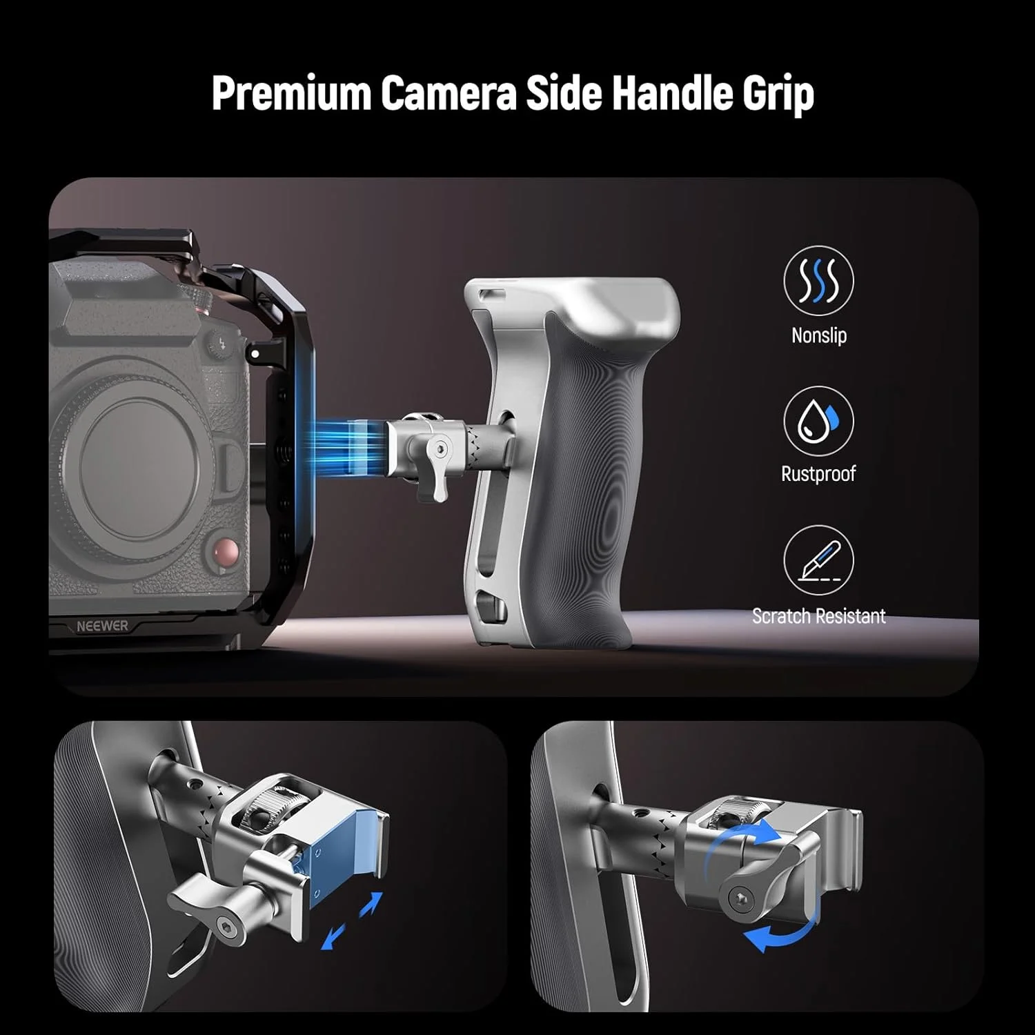 دسته جانبی ناتو با رهاسازی سریع Neewer، دستگیره جانبی دوربین ارگونومیک با گیره ناتو، دستگیره ضد لغزش، کفشک سرد، رزوه 1/4 اینچ و 3/8 اینچ برای ARRI، سازگار با قفس دوربین SmallRig، CA130 دسته جانبی ناتو با رهاسازی سریع Neewer، دستگیره جانبی دوربین ارگونومیک با گیره ناتو، دستگیره ضد لغزش، کفشک سرد، رزوه 1/4 اینچ و 3/8 اینچ برای ARRI، سازگار با قفس دوربین SmallRig، CA130