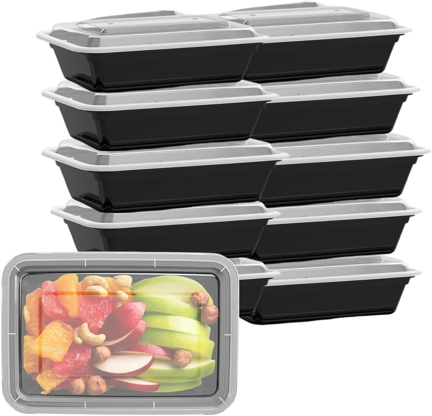 ظروف آماده سازی غذا 10 عددی - ظرف نگهداری مواد غذایی 944 میلی لیتری بدون BPA با درب های محکم | قابل چیدن، قابل استفاده مجدد و مقاوم در برابر نشت | قابل استفاده در مایکروویو، فریزر و ماشین ظرفشویی | ایده آل برای کنترل حجم غذا و باقیمانده غذا