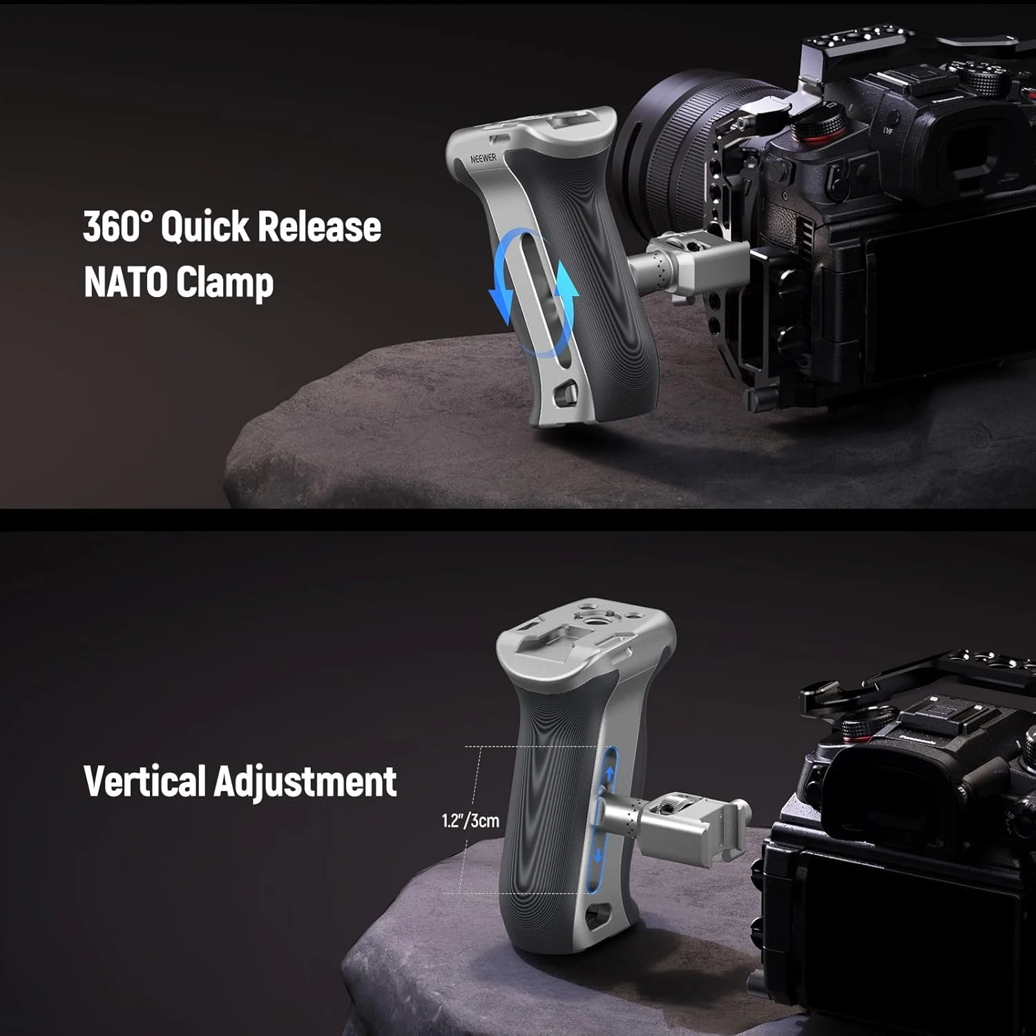 دسته جانبی ناتو با رهاسازی سریع Neewer، دستگیره جانبی دوربین ارگونومیک با گیره ناتو، دستگیره ضد لغزش، کفشک سرد، رزوه 1/4 اینچ و 3/8 اینچ برای ARRI، سازگار با قفس دوربین SmallRig، CA130 دسته جانبی ناتو با رهاسازی سریع Neewer، دستگیره جانبی دوربین ارگونومیک با گیره ناتو، دستگیره ضد لغزش، کفشک سرد، رزوه 1/4 اینچ و 3/8 اینچ برای ARRI، سازگار با قفس دوربین SmallRig، CA130