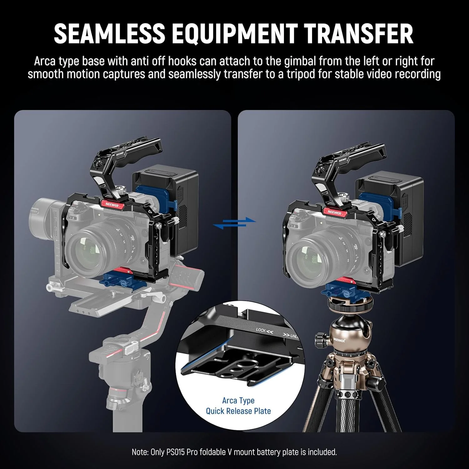 صفحه باتری V-Mount مدل NEEWER PS015 PRO با صفحه رهاسازی سریع Arca Type و پارچه تمیز کننده، آداپتور نصب تاشو V Lock مدل PS099E سازگار با گیمبال DJI RS4 RS3 و قفس دوربین و تجهیزات ویدیویی صفحه باتری V-Mount مدل NEEWER PS015 PRO با صفحه رهاسازی سریع Arca Type و پارچه تمیز کننده، آداپتور نصب تاشو V Lock مدل PS099E سازگار با گیمبال DJI RS4 RS3 و قفس دوربین و تجهیزات ویدیویی