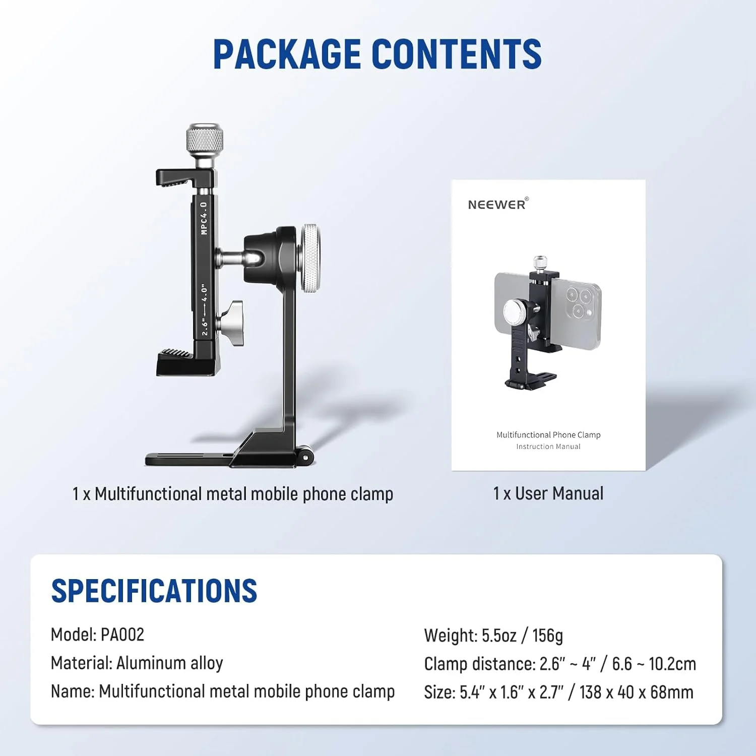 نگهدارنده گوشی هوشمند سه پایه NEEWER آلیاژ آلومینیوم، نگهدارنده تلفن چرخشی 360 درجه با پایه کفشک سرد و پایه نوع Arca سازگار با iPhone 14 Pro Max Galaxy S22 Ultra Pixel و تلفن های هوشمند با عرض 2.6 تا 4 اینچ نگهدارنده گوشی هوشمند سه پایه NEEWER آلیاژ آلومینیوم، نگهدارنده تلفن چرخشی 360 درجه با پایه کفشک سرد و پایه نوع Arca سازگار با iPhone 14 Pro Max Galaxy S22 Ultra Pixel و تلفن های هوشمند با عرض 2.6 تا 4 اینچ