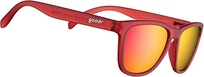 عینک آفتابی پلاریزه goodr Phoenix At A Bloody Mary Bar برای آقایان و بانوان، سایز متوسط (OG)، فریم قرمز تیره شفاف با لنزهای آینه ای رز، محافظت UV400، بدون لغزش، بدون پرش، قرمز، M