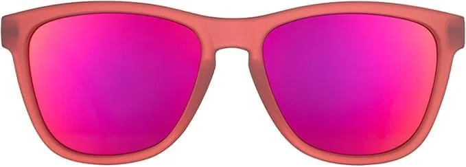 عینک آفتابی پلاریزه goodr Phoenix At A Bloody Mary Bar برای آقایان و بانوان، سایز متوسط (OG)، فریم قرمز تیره شفاف با لنزهای آینه ای رز، محافظت UV400، بدون لغزش، بدون پرش، قرمز، M