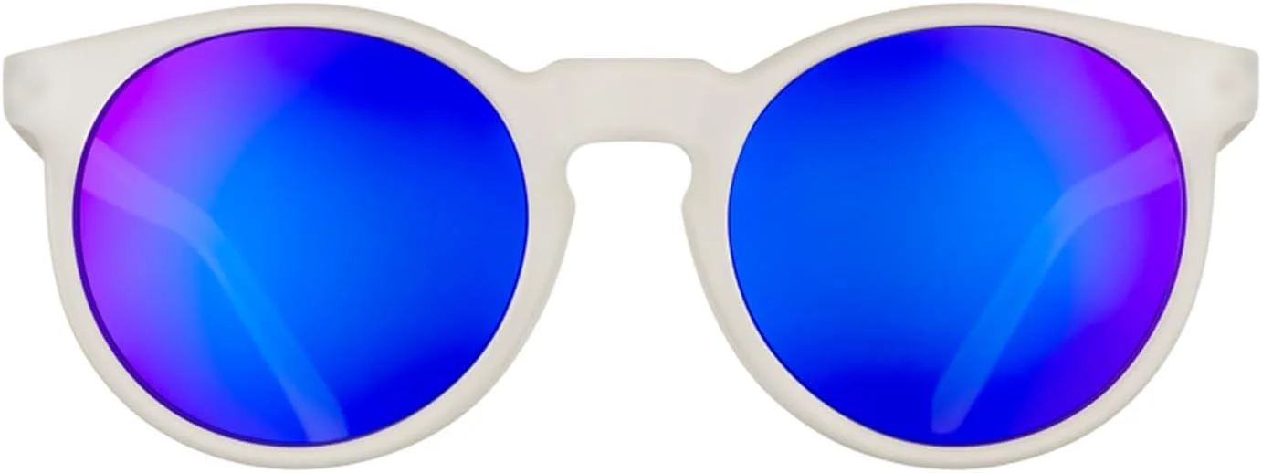 عینک آفتابی گرد پلاریزه گودر مدل Strange Things Are Afoot مناسب آقایان و بانوان، فریم شفاف دایره ای با لنزهای بنفش آینه ای بازتابنده، محافظت UV400، بدون لغزش، بدون پرش، سایز M