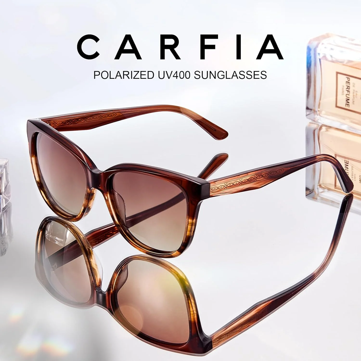 عینک آفتابی مربعی پلاریزه CARFIA زنانه با محافظت UV، طراحی ایتالیایی با الگوی برجسته یکپارچهسازی با سیما، مناسب رانندگی