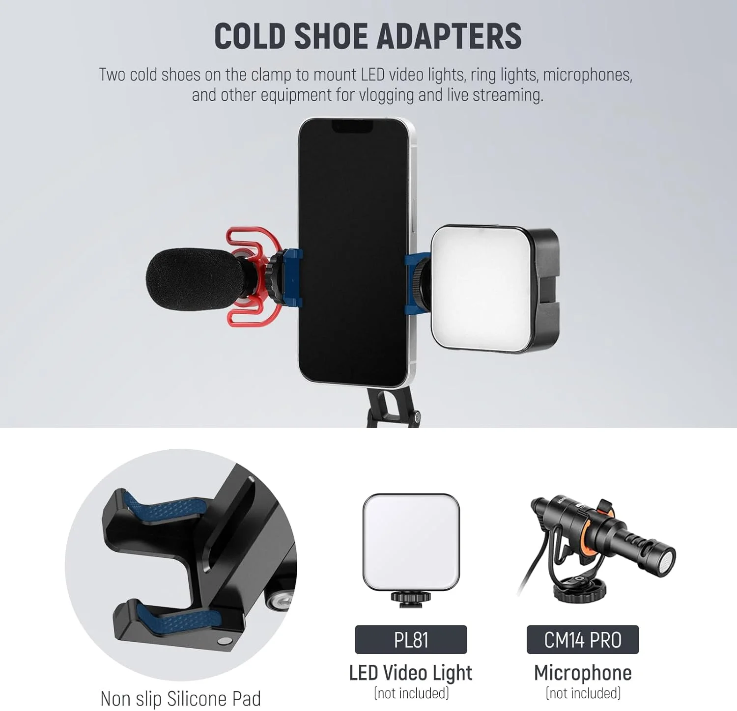 پایه نگهدارنده گوشی موبایل NEEWER با کفشک سرد، آداپتور سه پایه فلزی گوشی هوشمند سازگار با آیفون، نگهدارنده چند زاویه ای سه تایی تاشو گوشی موبایل، گریپ دستی گوشی برای استریمینگ و ولاگ مدل SP-04 پایه نگهدارنده گوشی موبایل NEEWER با کفشک سرد، آداپتور سه پایه فلزی گوشی هوشمند سازگار با آیفون، نگهدارنده چند زاویه ای سه تایی تاشو گوشی موبایل، گریپ دستی گوشی برای استریمینگ و ولاگ مدل SP-04