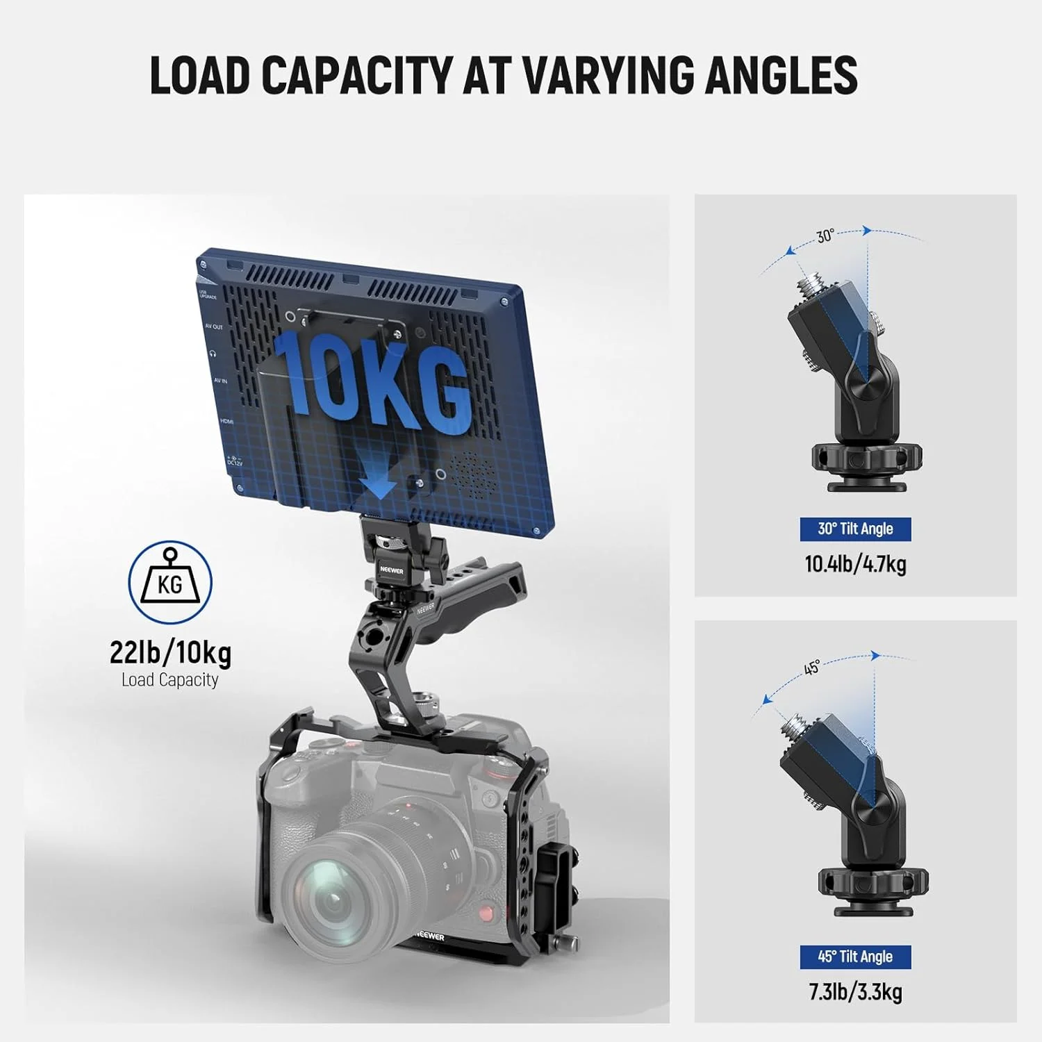 دسته بالایی NEEWER CA007 + پایه مانیتور MA006، دسته قفس دوربین با ARRI 3/8 اینچی + کفشک سرد با میرایی شیب 180 درجه برای مانیتورهای 5 و 7 اینچی سازگار با Atomos Ninja V دسته بالایی NEEWER CA007 + پایه مانیتور MA006، دسته قفس دوربین با ARRI 3/8 اینچی + کفشک سرد با میرایی شیب 180 درجه برای مانیتورهای 5 و 7 اینچی سازگار با Atomos Ninja V