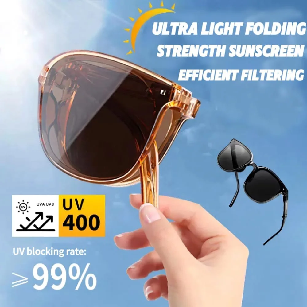 عینک آفتابی پلاریزه زنانه تاشو، محافظت UV400، فریم PC سبک وزن - سبک کلاسیک خلبانی برای زنان، رانندگی، فضای باز، مسافرت