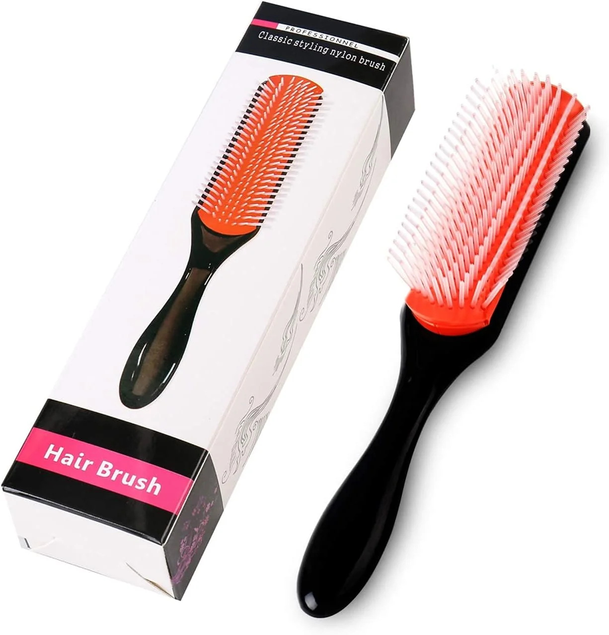 برس مو KASTWAVE برای موهای فر طبیعی مشکی 9 ردیفه مدل کلاسیک d3 مناسب مسافرت، باز کردن گره مو، دارای دندانه های نایلونی، مناسب موهای خیس، کوچک، مینی، مناسب حمام، موهای موج دار، خشک کردن و شانه پلاستیکی