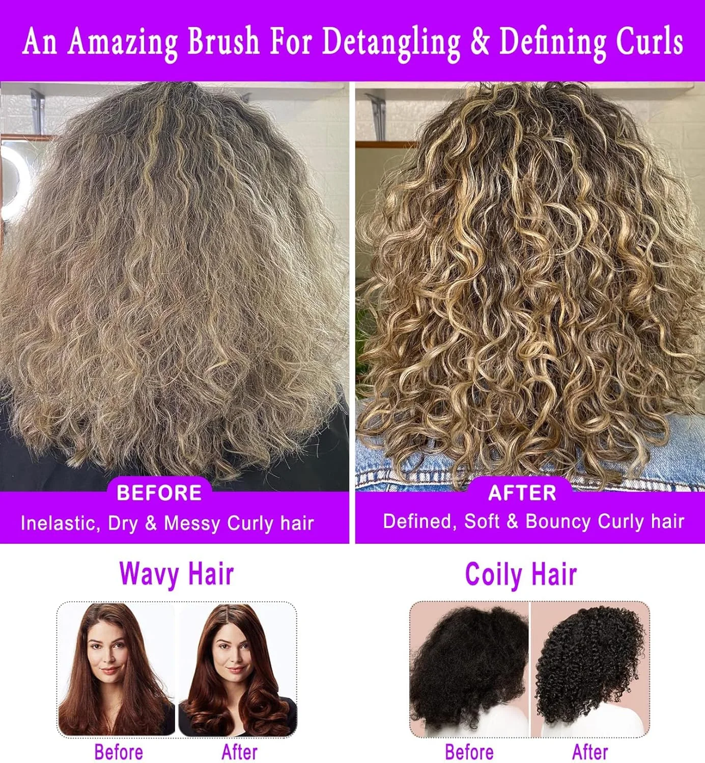 برس مو KASTWAVE، برس حالت دهنده 9 ردیفه برای مشخص کردن فرها، برس مو برای جدا کردن و شکل دادن به فرها - برس باز کننده گره برای موهای ضخیم، موج دار، فر یا مجعد (بنفش)، مناسب خشک کردن با سشوار، حالت دادن و پرداخت