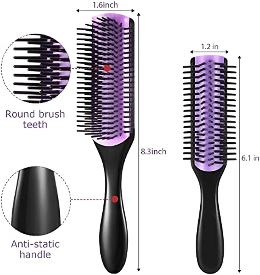 ست برس حالت دهنده مو KASTWAVE شامل 7 قطعه، برس موی فر 9 ردیفه، برس مسافرتی 5 ردیفه و 5 عدد گیره مو برای جدا کردن، حالت دادن و ثابت کردن مو (بنفش)