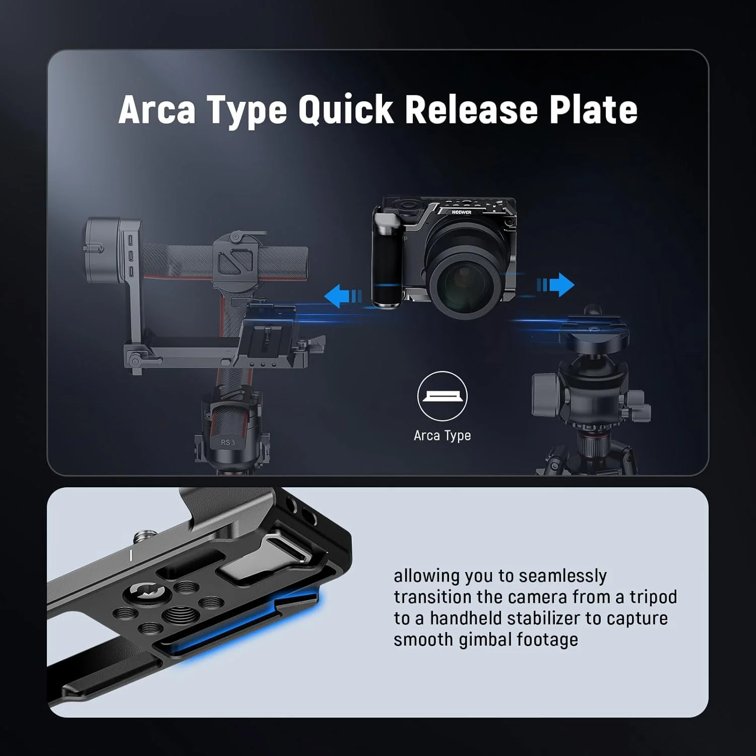 محافظ فلزی دوربین NEEWER مدل CA132 سازگار با SIGMA fp fpL DJI RS 4 Pro Gimbal، دارای مانت EVF-11، رزوه های 1/4 و 3/8 اینچ، صفحه رهاسازی سریع Arca و دستگیره سیلیکونی ارگونومیک محافظ فلزی دوربین NEEWER مدل CA132 سازگار با SIGMA fp fpL DJI RS 4 Pro Gimbal، دارای مانت EVF-11، رزوه های 1/4 و 3/8 اینچ، صفحه رهاسازی سریع Arca و دستگیره سیلیکونی ارگونومیک