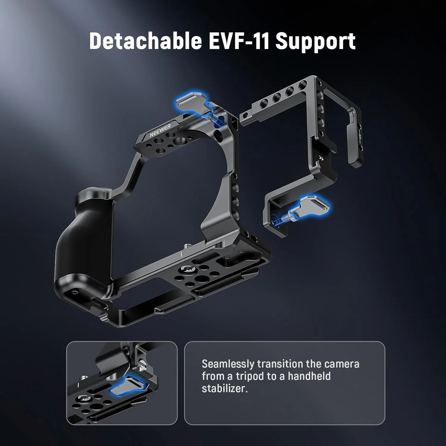 محافظ فلزی دوربین NEEWER مدل CA132 سازگار با SIGMA fp fpL DJI RS 4 Pro Gimbal، دارای مانت EVF-11، رزوه های 1/4 و 3/8 اینچ، صفحه رهاسازی سریع Arca و دستگیره سیلیکونی ارگونومیک محافظ فلزی دوربین NEEWER مدل CA132 سازگار با SIGMA fp fpL DJI RS 4 Pro Gimbal، دارای مانت EVF-11، رزوه های 1/4 و 3/8 اینچ، صفحه رهاسازی سریع Arca و دستگیره سیلیکونی ارگونومیک