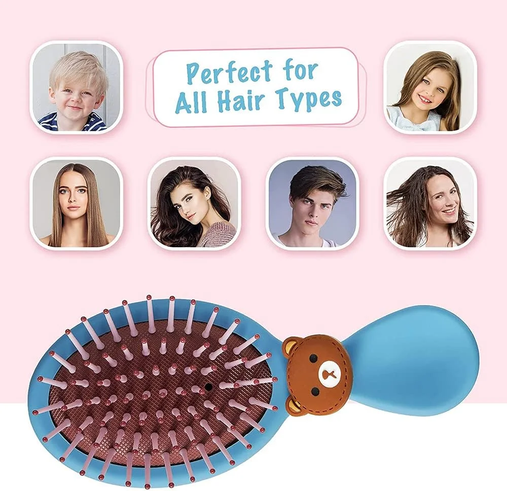 برس مو KASTWAVE، برای دختران پسران زنان مردان کودکان، موهای خیس و خشک، برس گره باز کن مسافرتی کوچک برای انواع مو، به راحتی گره ها را باز می کند، صاف کننده و ماساژ دهنده (آبی)