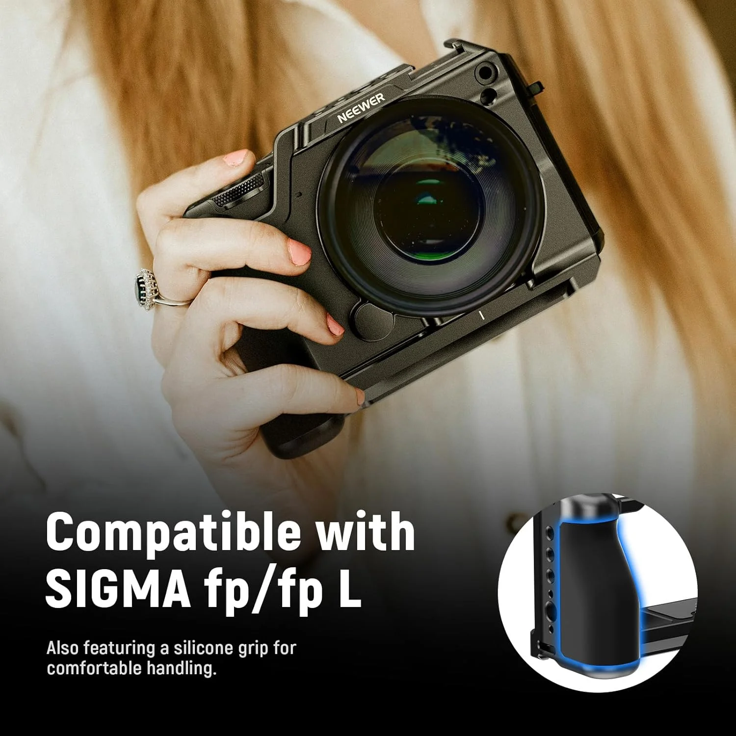 محافظ فلزی دوربین NEEWER مدل CA132 سازگار با SIGMA fp fpL DJI RS 4 Pro Gimbal، دارای مانت EVF-11، رزوه های 1/4 و 3/8 اینچ، صفحه رهاسازی سریع Arca و دستگیره سیلیکونی ارگونومیک محافظ فلزی دوربین NEEWER مدل CA132 سازگار با SIGMA fp fpL DJI RS 4 Pro Gimbal، دارای مانت EVF-11، رزوه های 1/4 و 3/8 اینچ، صفحه رهاسازی سریع Arca و دستگیره سیلیکونی ارگونومیک