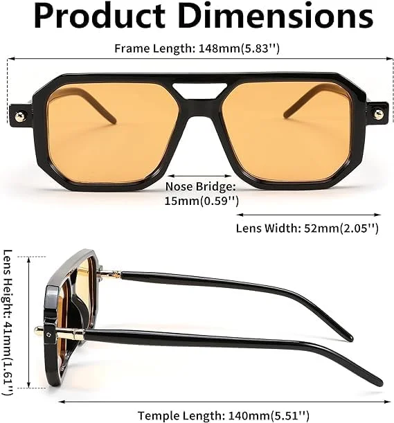 عینک آفتابی پاپوریچ مدل وینتیج رترو دهه 70، مناسب زنان و مردان، عینک مربعی بزرگ کلاسیک خلبانی، عینک های ترندی، فریم بزرگ رترو، مناسب رانندگی و تعطیلات در فضای باز (لنز نارنجی)