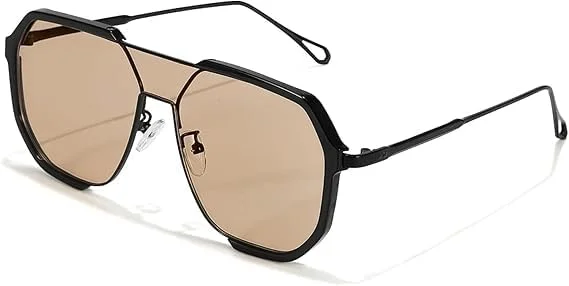 عینک آفتابی خلبانی بزرگ رترو زنانه و مردانه، عینک های مربعی پل دار ترندی دهه 70 با محافظت UV400