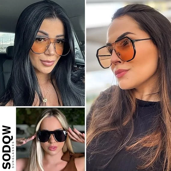 عینک آفتابی خلبانی بزرگ رترو زنانه و مردانه، عینک های مربعی پل دار ترندی دهه 70 با محافظت UV400 عینک آفتابی خلبانی بزرگ رترو زنانه و مردانه، عینک های مربعی پل دار ترندی دهه 70 با محافظت UV400