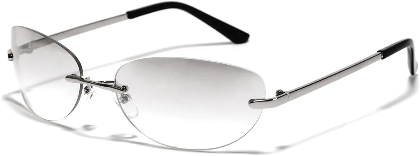 عینک آفتابی بیضی رترو OSAGAMA با لنز بدون فریم و فریم فلزی برای فعالیت های خارج از منزل، نقره ای شفاف، مناسب خانم ها و آقایان