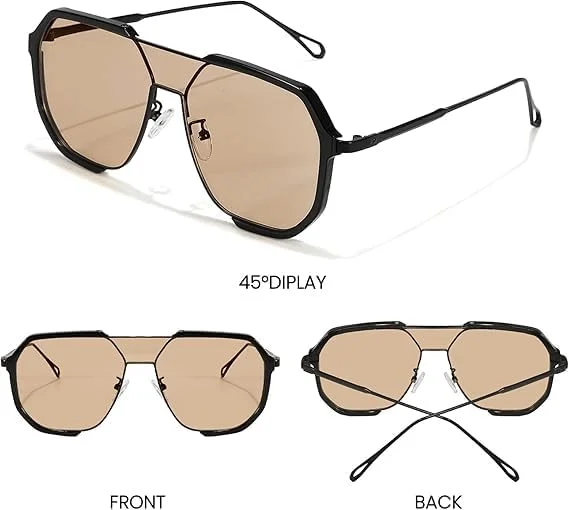 عینک آفتابی خلبانی بزرگ رترو زنانه و مردانه، عینک های مربعی پل دار ترندی دهه 70 با محافظت UV400 عینک آفتابی خلبانی بزرگ رترو زنانه و مردانه، عینک های مربعی پل دار ترندی دهه 70 با محافظت UV400