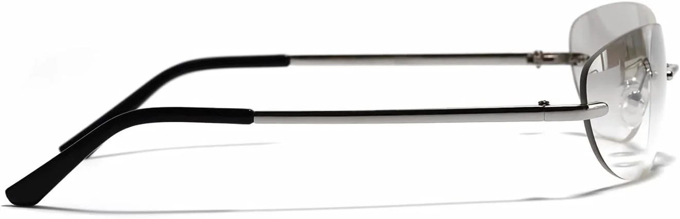عینک آفتابی بیضی رترو OSAGAMA با لنز بدون فریم و فریم فلزی برای فعالیت های خارج از منزل، نقره ای شفاف، مناسب خانم ها و آقایان