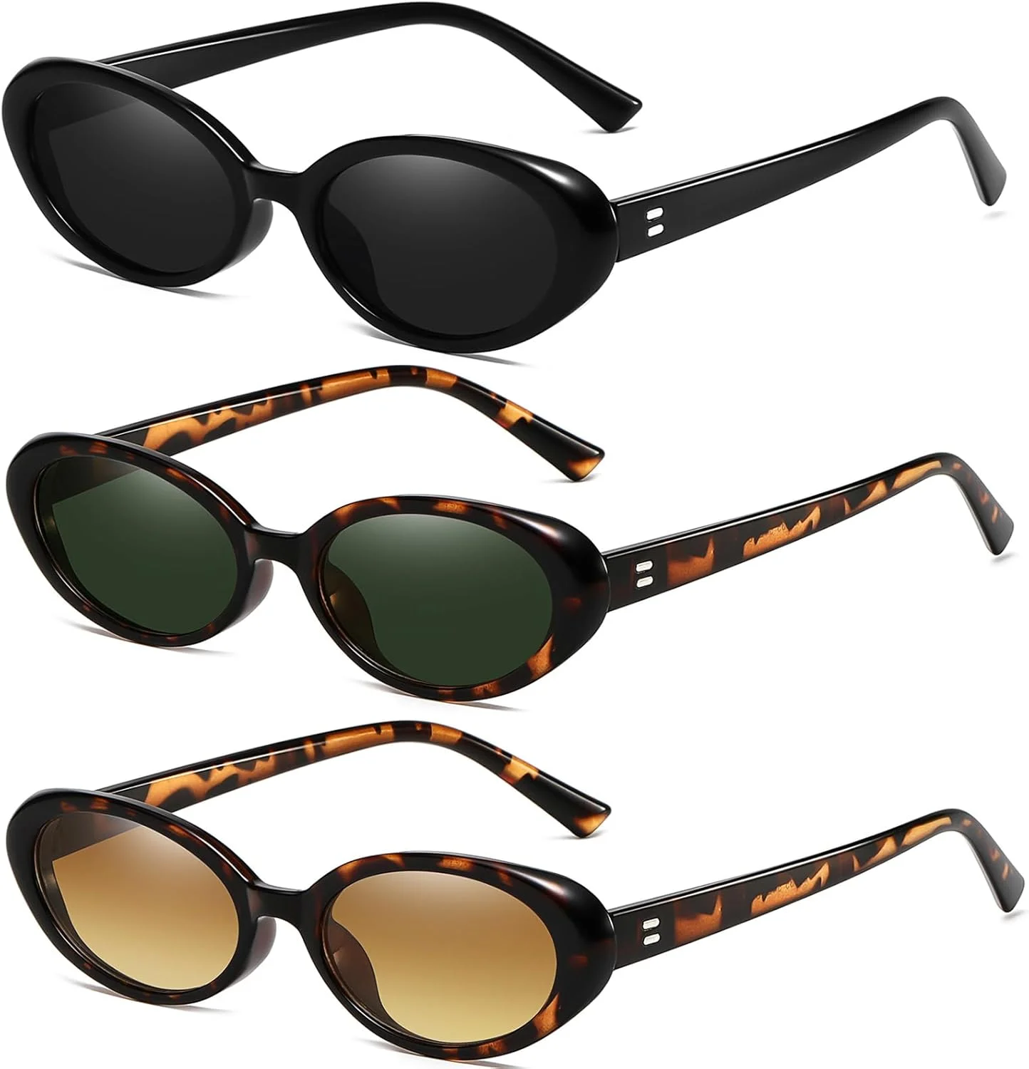 عینک آفتابی رترو Oasisgalore، عینک آفتابی بیضی گربه ای وینتیج با محافظت UV برای استفاده در فضای باز زنانه و مردانه (3 عدد)