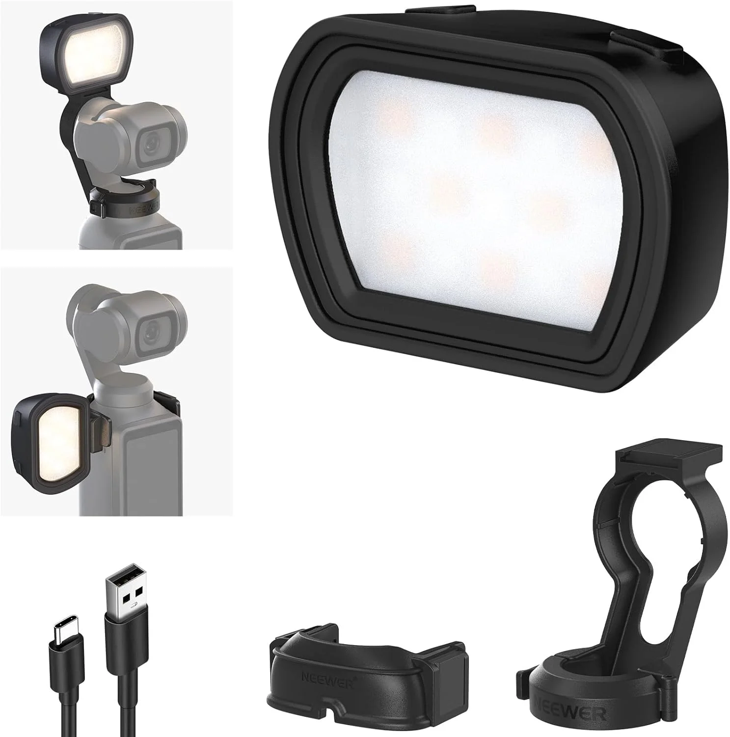 نور کمکی مغناطیسی NEEWER BASICS سازگار با دوربین گیمبال DJI OSMO Pocket 3 Creator Combo، نورپردازی LED کوچک قابل شارژ USB C برای ضبط سلفی ولاگ ویدیو، M21 مشکی