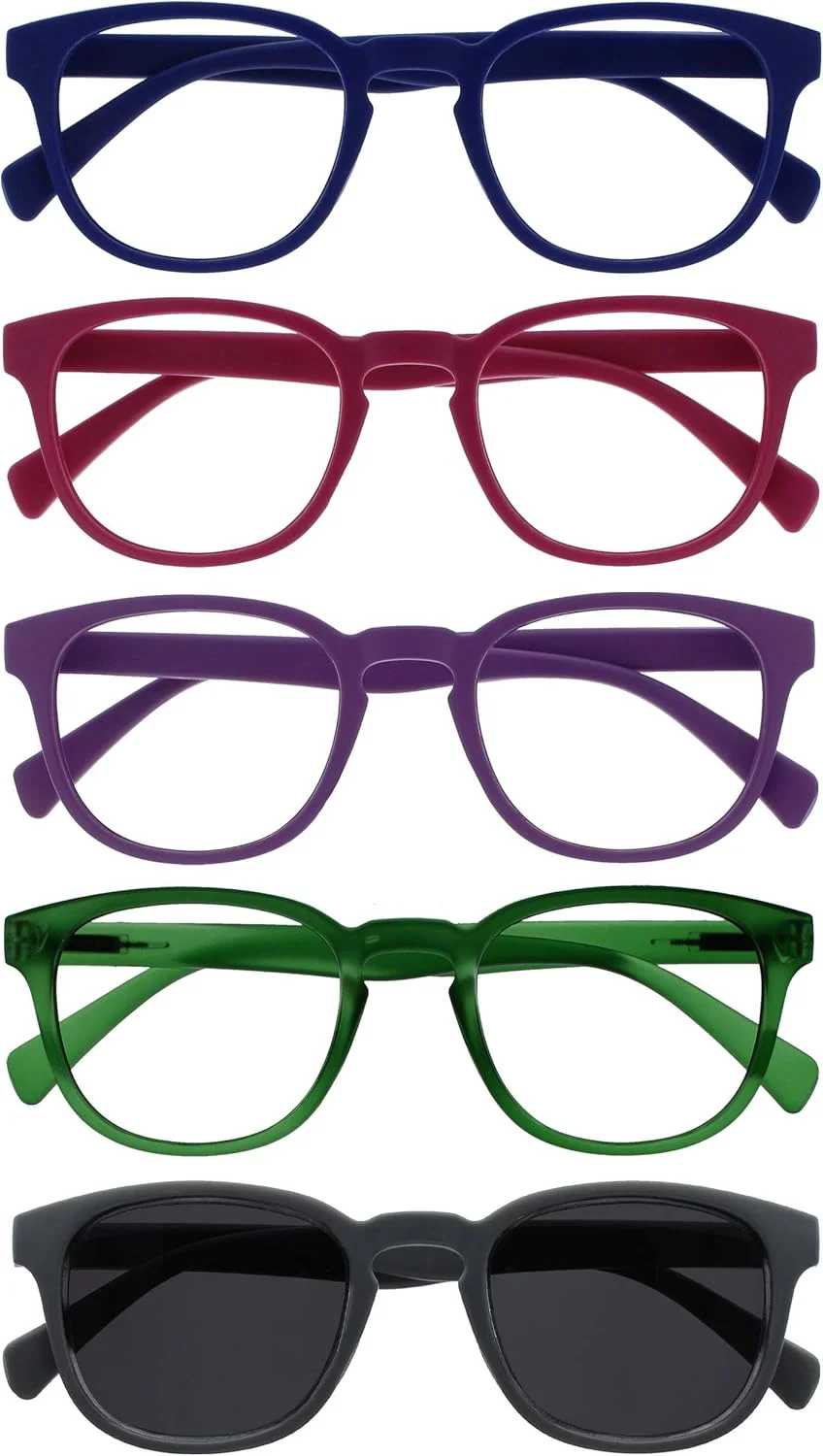 عینک مطالعه 5 عددی OPULIZE Pop به همراه عینک آفتابی مطالعه، رترو آبی صورتی بنفش سبز خاکستری مردانه زنانه RRRRS2-34567 +2.00