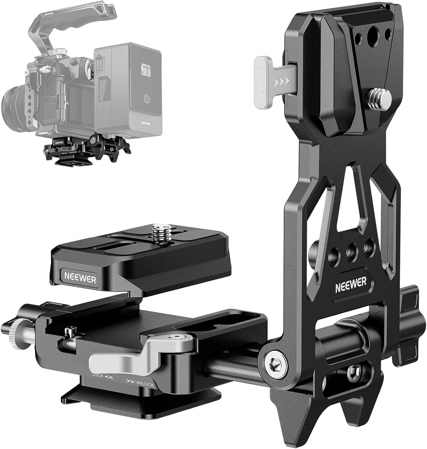 صفحه باتری V-Mount تاشو و سبک NEEWER با صفحه QR از نوع Arca و صفحه پایه جداشدنی سازگار با قفس دوربین SmallRig، ریگ ویدئویی و گیمبال DJI RS4 RS3 مدل PS015 PRO