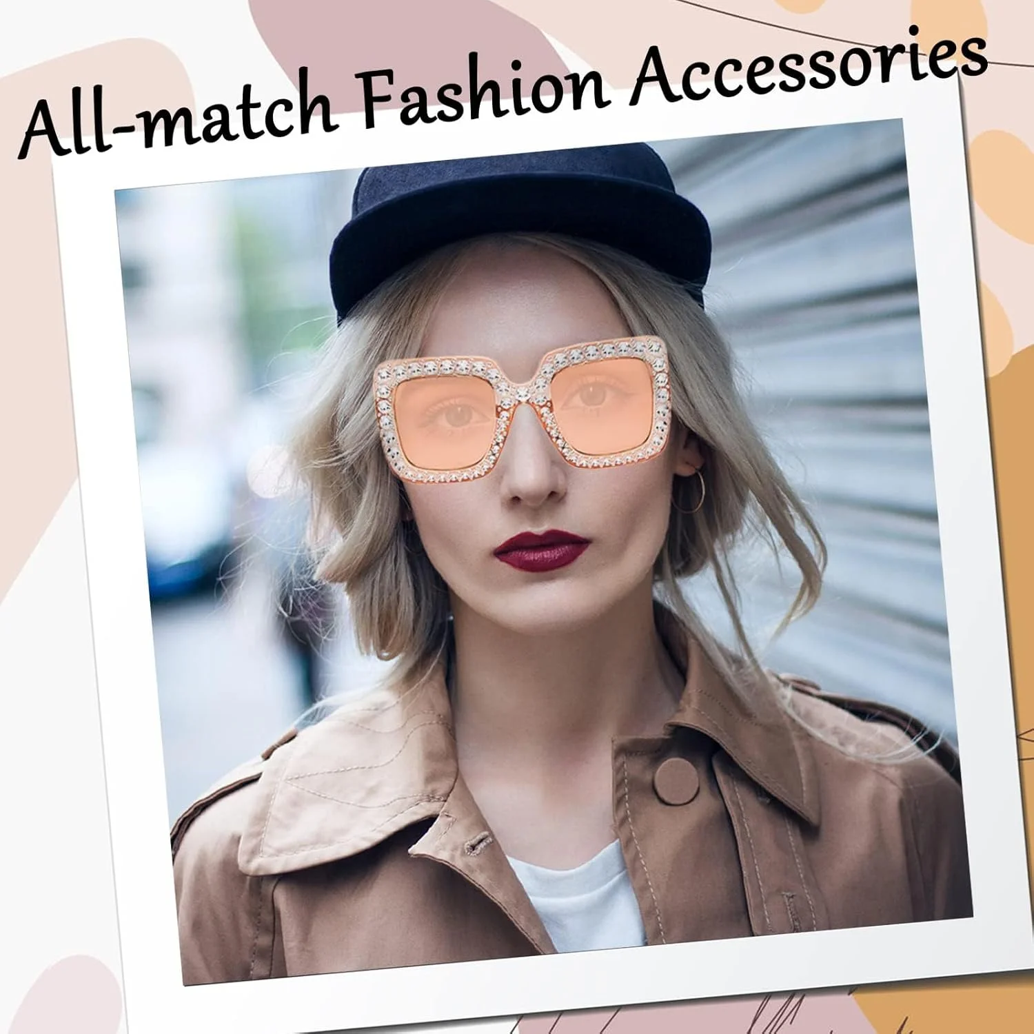 عینک آفتابی مستطیلی نگین دار NAWOKEENY، عینک آفتابی فریم ضخیم بزرگ، عینک آفتابی الماس دار، عینک آفتابی رترو درخشان برای لباس و اکسسوری مردانه، زنانه و دخترانه