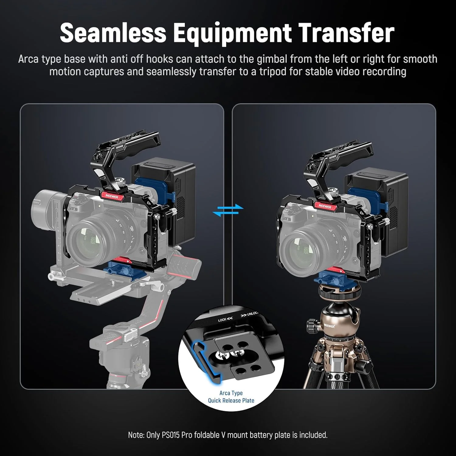 صفحه باتری V-Mount تاشو و سبک NEEWER با صفحه QR از نوع Arca و صفحه پایه جداشدنی سازگار با قفس دوربین SmallRig، ریگ ویدئویی و گیمبال DJI RS4 RS3 مدل PS015 PRO صفحه باتری V-Mount تاشو و سبک NEEWER با صفحه QR از نوع Arca و صفحه پایه جداشدنی سازگار با قفس دوربین SmallRig، ریگ ویدئویی و گیمبال DJI RS4 RS3 مدل PS015 PRO
